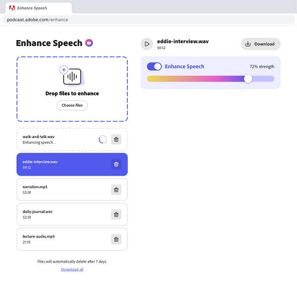 أداة Adobe AI Audio Enhancer واجهة