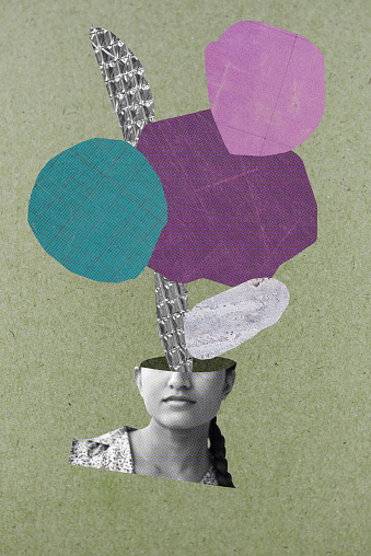 woman with shapes coming out of head