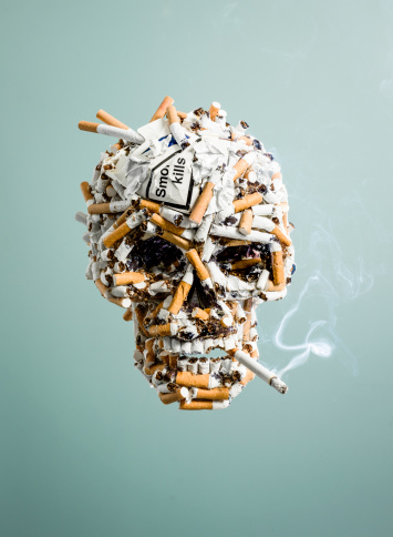 Skull made from cigarettes , smoking